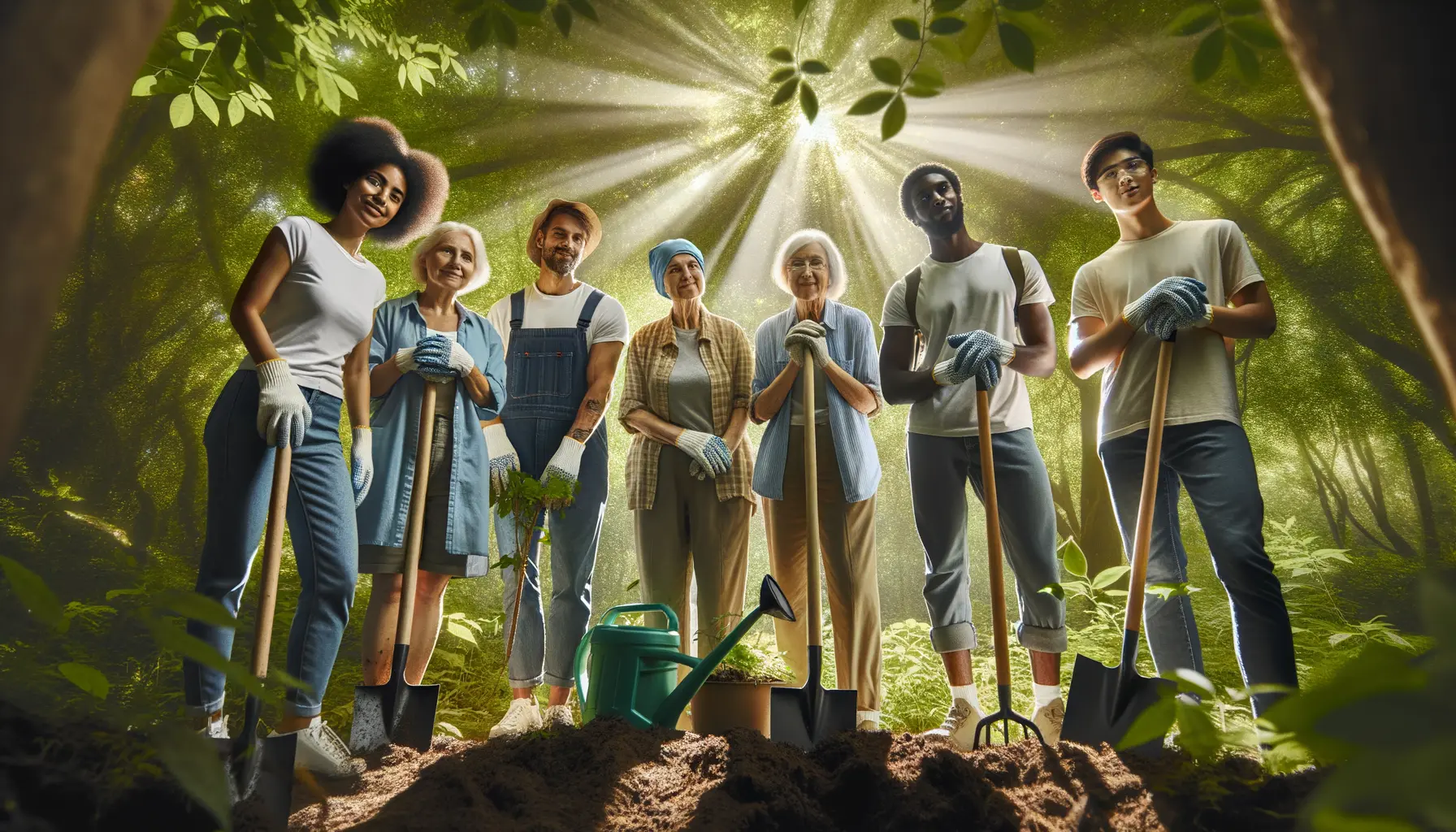 Freiwillige bei einer regionalen Naturschutzaktion im Einklang mit der Natur