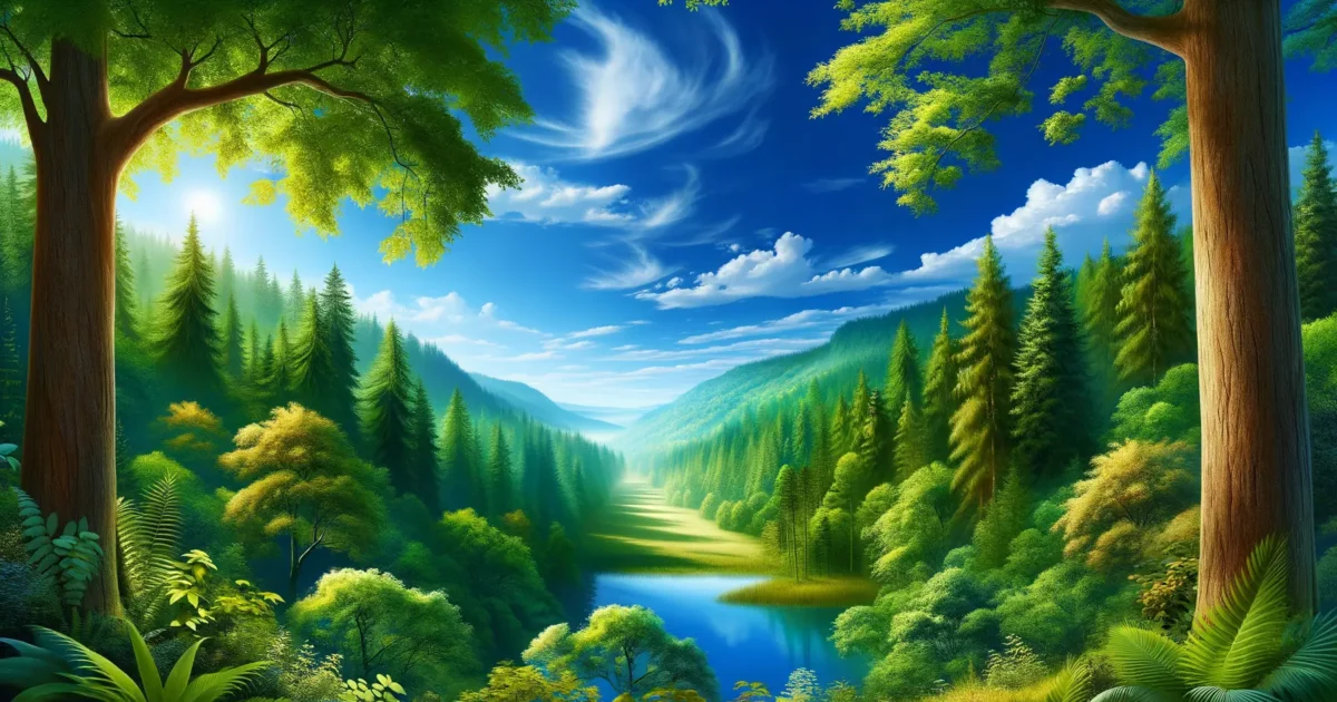 Landschaft in Einklang mit der Natur mit grünen Wäldern und klarem Himmel