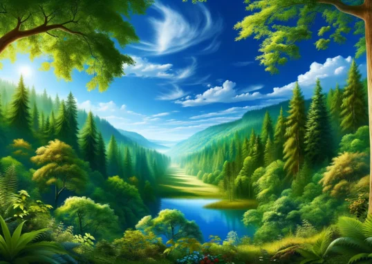 Landschaft in Einklang mit der Natur mit grünen Wäldern und klarem Himmel