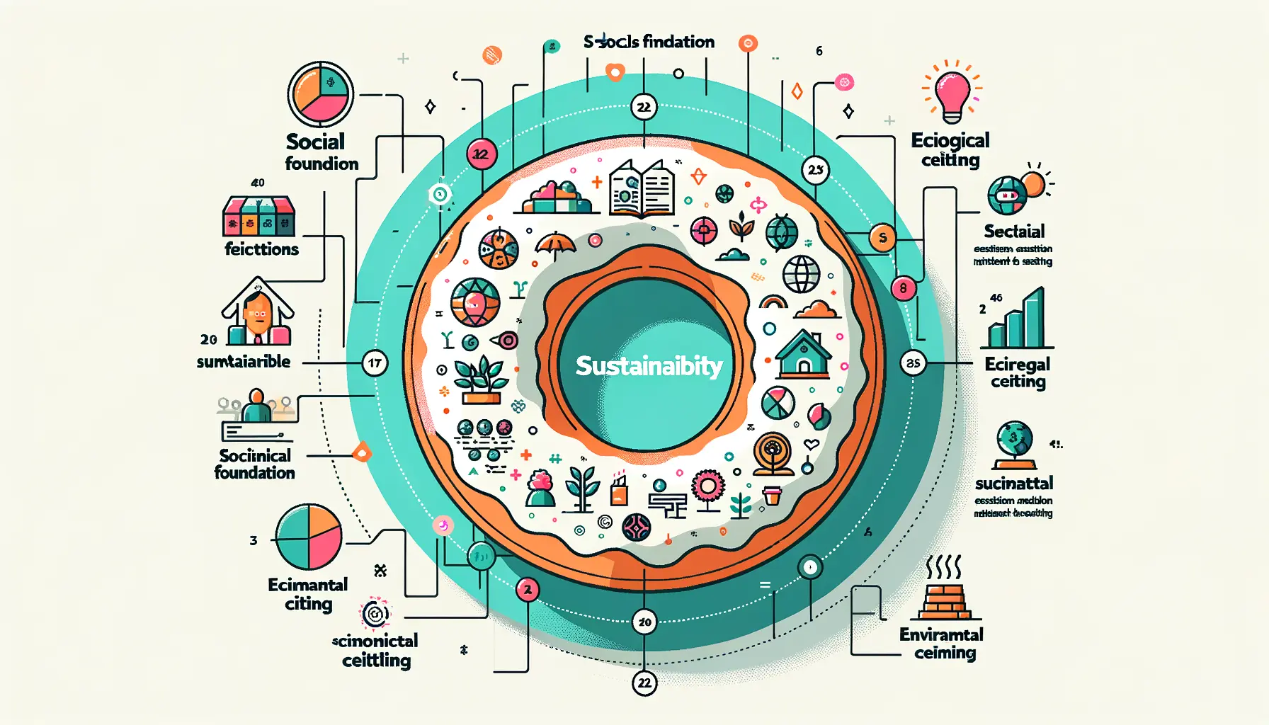 Artikel über Nachhaltigkeit Donut-Modell Infografik mit sozialen und ökologischen Grenzen