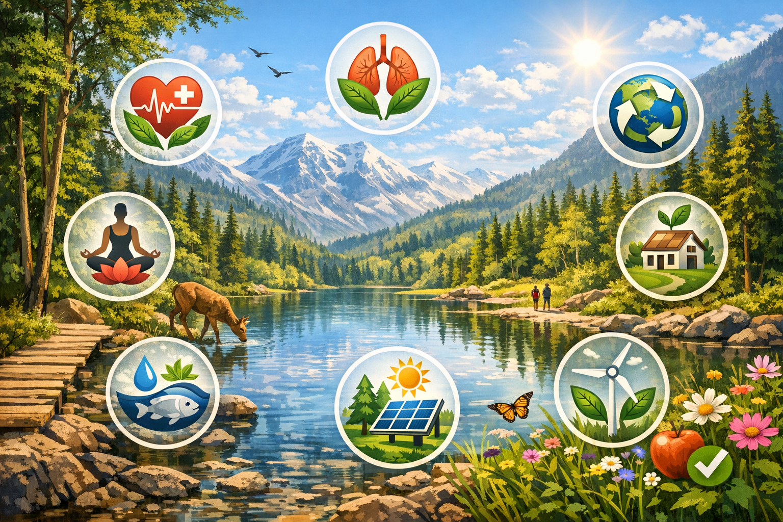 Vorteile des Lebens mit der Natur in natürlicher Landschaft dargestellt