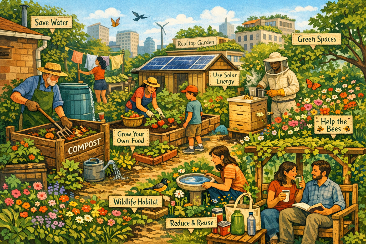 Praktische Tipps für Leben mit der Natur im urbanen Garten umgesetzt