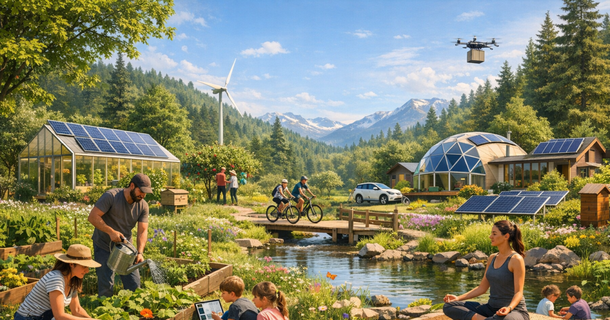 Leben mit der Natur harmonisch im Grünen für nachhaltigen Lebensstil