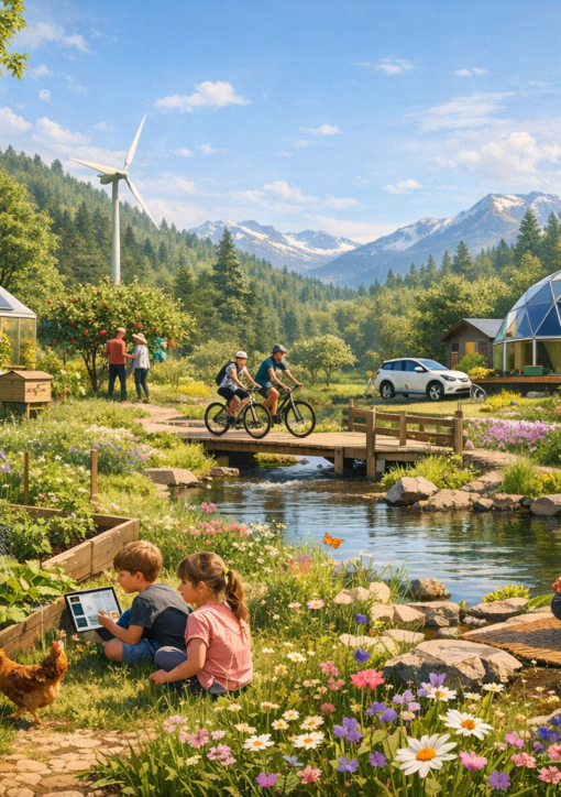 Leben mit der Natur harmonisch im Grünen für nachhaltigen Lebensstil