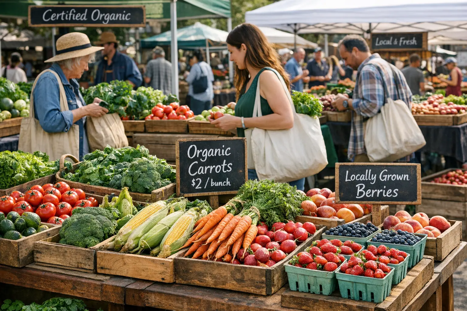 Nachhaltigkeit leben: Praktische Tipps für den Alltag 2 Frische regionale Lebensmittel auf einem Wochenmarkt