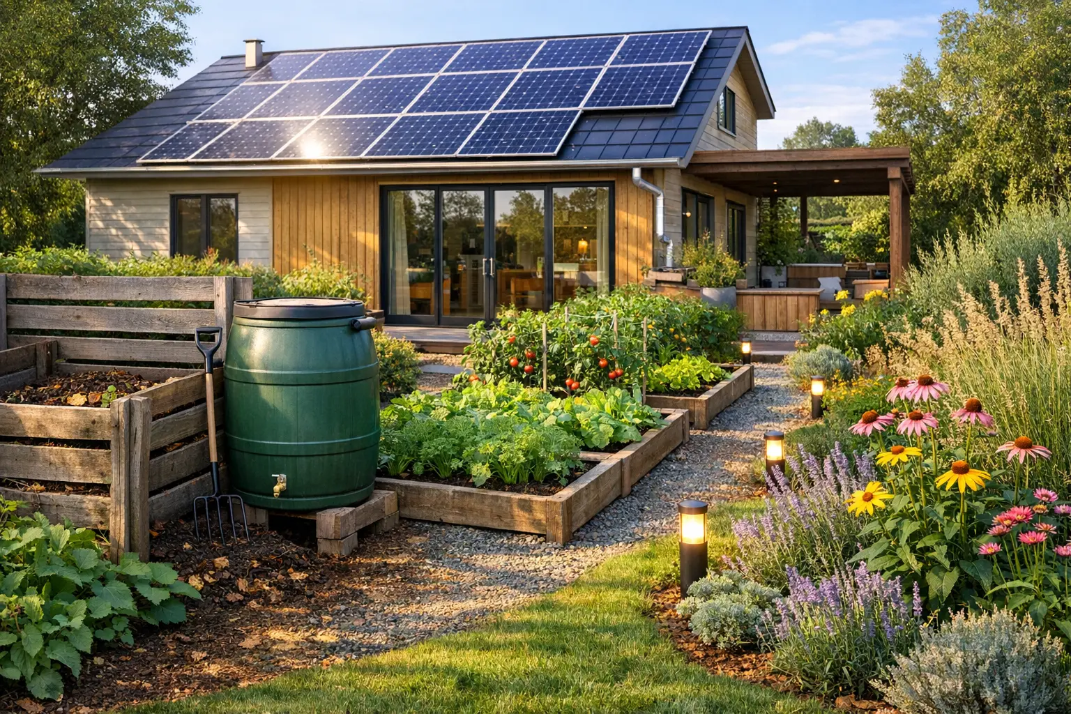 Nachhaltigkeit leben: Praktische Tipps für den Alltag 3 Nachhaltiger Garten mit Solaranlage und Kompost