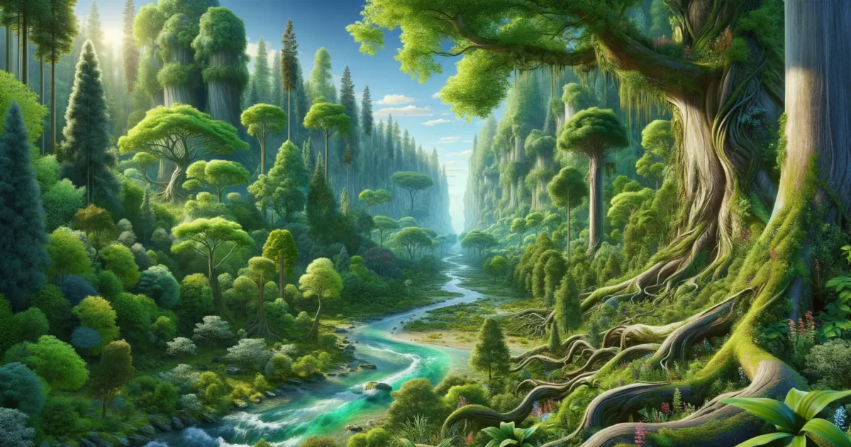 Natur und Umwelt lebendige Landschaft mit Wald und Fluss