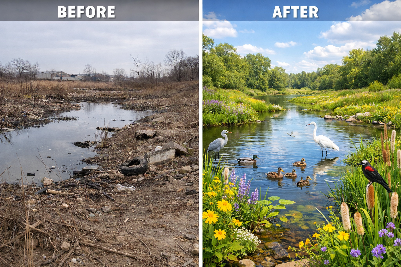 Renaturierung und Artenschutz: Wiederhergestellter Lebensraum mit erhöhter Biodiversität