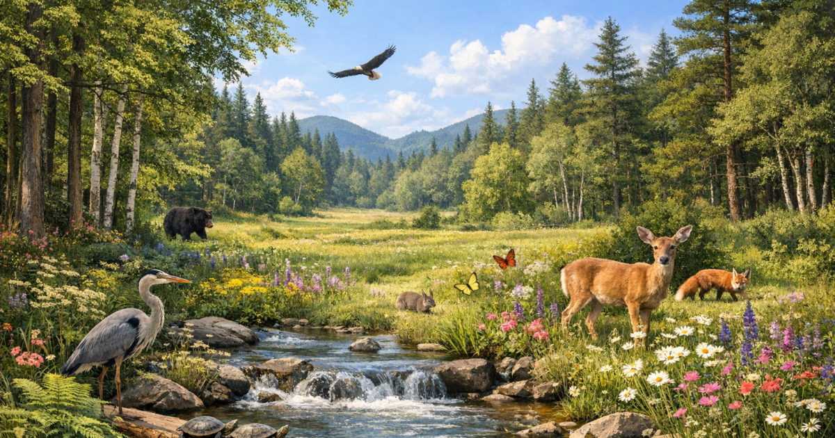 Ökologische Themen: Naturlandschaft mit verschiedenen Lebensräumen und Biodiversität