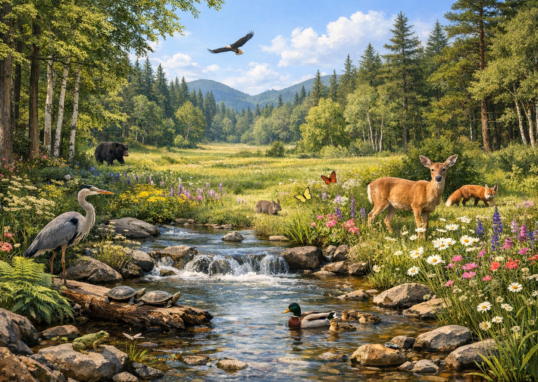 Ökologische Themen: Naturlandschaft mit verschiedenen Lebensräumen und Biodiversität