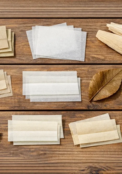 Verschiedene Papes Alternative Produkte aus Hanf und Reis auf Holztisch