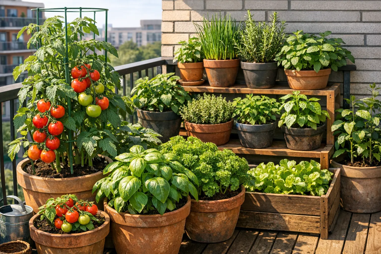 Umweltbewusste Ernährung: Praktische Tipps für Alltag 3 Balkon mit selbst angebautem Gemüse und Kräutern für umweltbewusste Ernährung